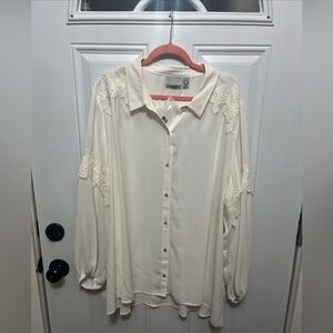 Susan Graver Cream Lace Button-Down Shirt NWOT